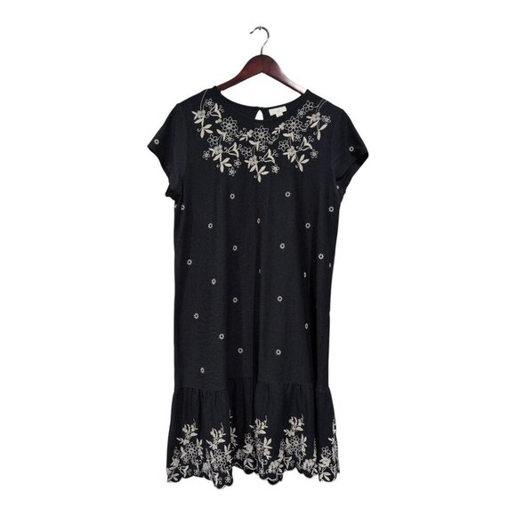 J. Jill Women's Midnight Blue Navy Floral Embroidered Drop Waist Dress Sz M - Picture 1 of 16